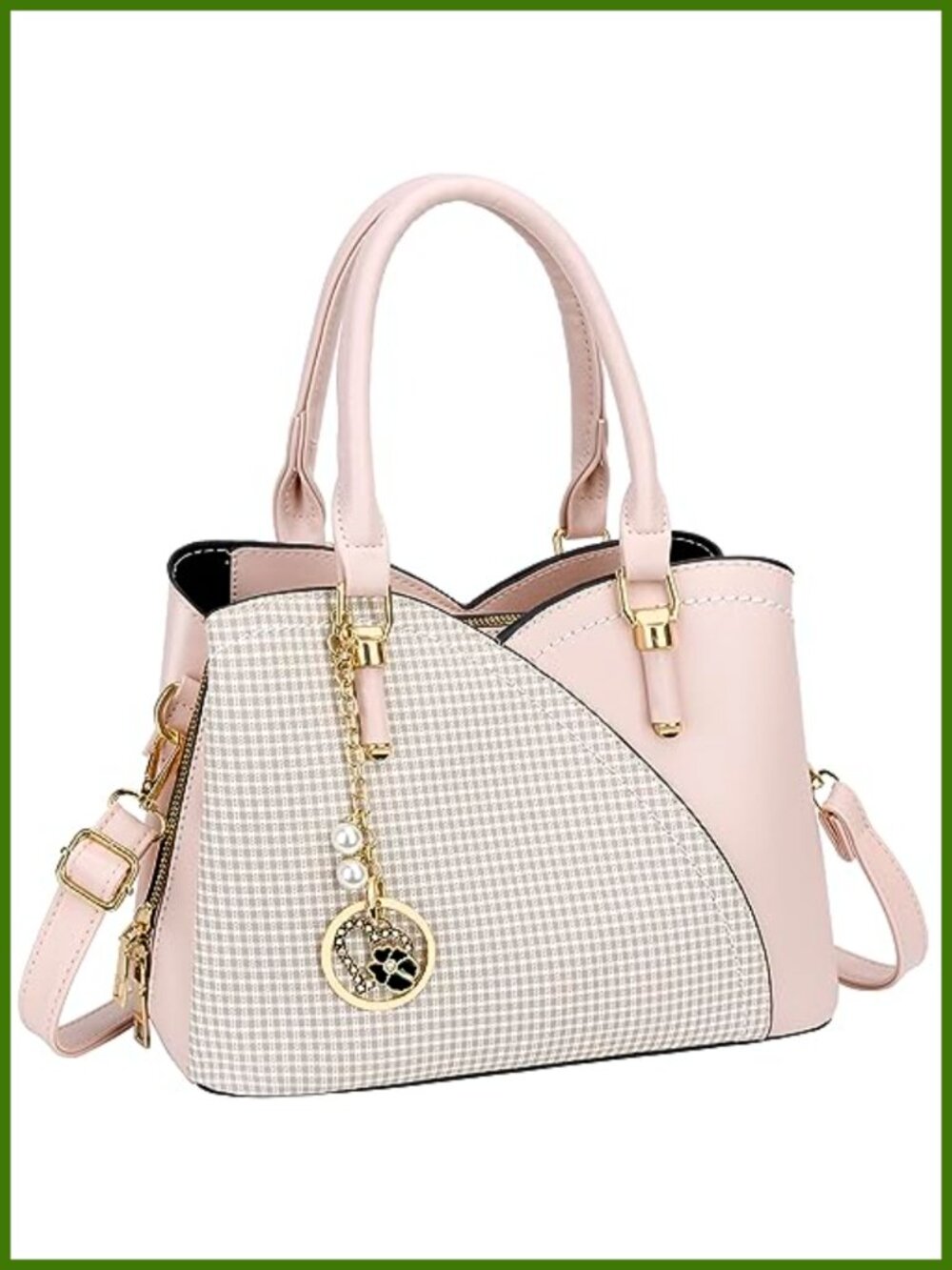 Vegan Leather Satchel Handbag Medium Triple Compartment Crossbody Bag